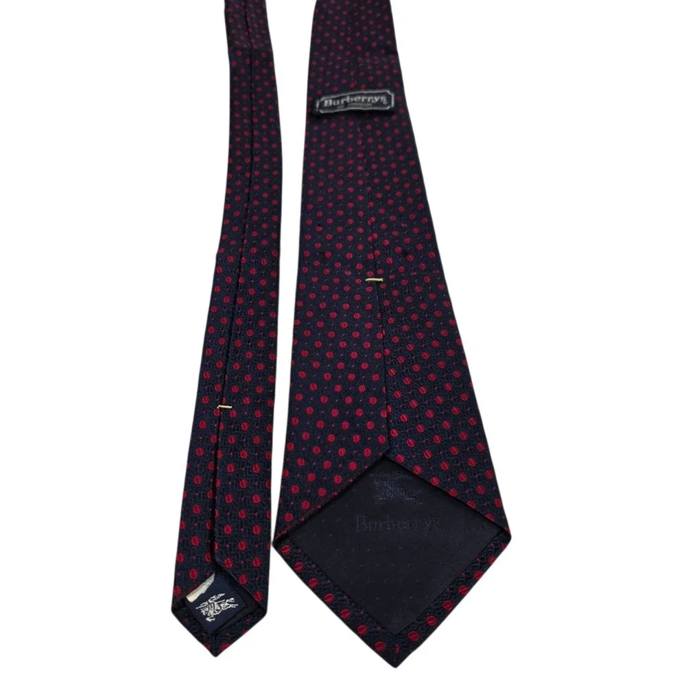 BURBERRYS OF LONDON Silk Polka Dot Necktie Classic Design Navy Red‎ Men's - Picture 8 of 11